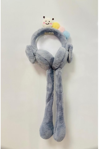 Gala Haretli Sesli Çocuk Tırtıllı Peluş Kulaklık Gri