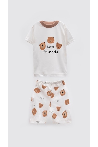 Aden Kids Unisex Bebek Ve Çocuk Ayıcık Desenli Yazlık Pijama Takımı - Best Friends 0-4 Yaş Kahverengi