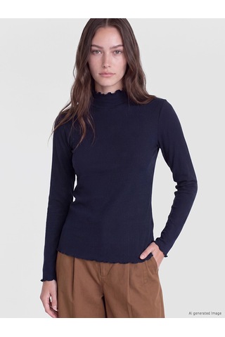 Lcw Modest Lacivert Dik Yaka Kadın Fitilli Body