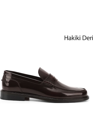 Gönderi R Bordo Açma Kösele Taban Hakiki Deri Loafer Ayakkabı Bordo
