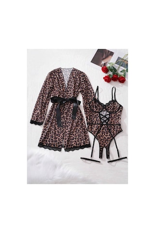 Doğu Collection Leopar Desenli Gecelik Takımı-kadın