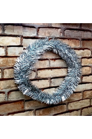 Gün Işığı Led Işıklı Garland 5 Metre Işıklı Parlak Metalik Gümüş Çam Dalı Led Işıklı Gümüş Garland