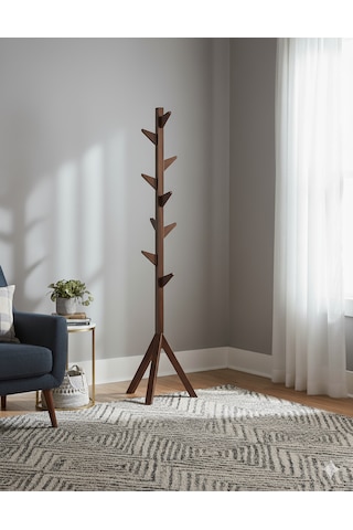 Ahşap Ayaklı Askılık Modern Elbise Askısı Kahverengi