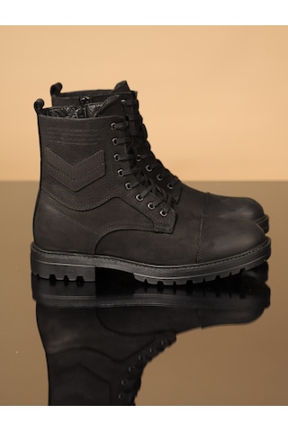 Konfores 1069 Hakiki Deri Anatomik Erkek Bot - Nkt01069-siyah Nub Siyah Nubuk