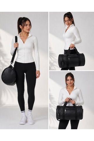 Silindir Spor Ve Seyahat Çantası Omuz Askılı Çok Bölmeli Unisex Fitness El Bagajı Bnt227 Siyah