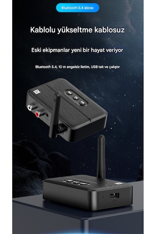 Antenli Bluetooth Adaptör Bluetooth 5.4 Receiver Aux Usb Rca Wireless Araç Hoparlör Bluetooth Kiti