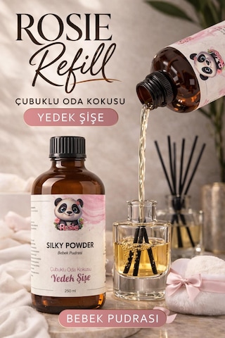Rosie Silky Powder Çubuklu Oda Kokusu Yedek Şişe 250 Ml Pudramsı Ortam Kokusu, Reed Diffuser, Refill Fresh