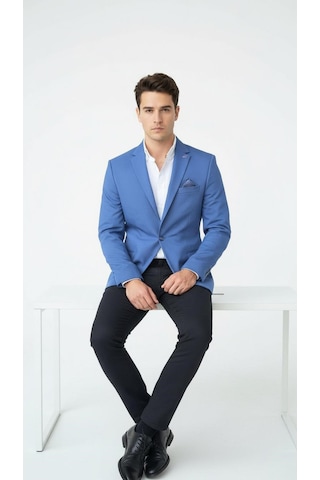 Plus Scorpion Erkek Slim Fit Blazer Ceket Açık İndigo Tek Düğmeli Şık Günlük & Ofis Kombinleri İçin Tam Astar Indıgo
