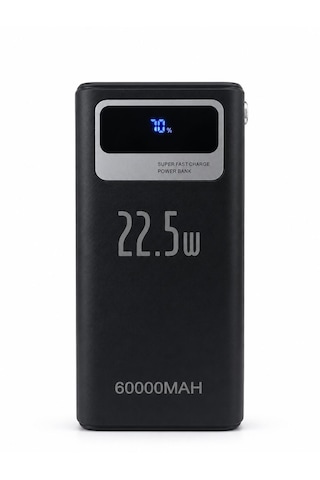 60.000mah Powerbank Lightning-type-c Şarj Kablolu Hızlı Şarj Kısa Devre Aşırı Isınma Koruma 4 Cihaza Kadar Destek Fenerli 3 Modlu Taşınabilir Dijital Ekranlı 4 Çıkış 3 Giriş Siyah