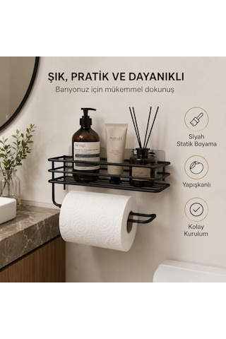 Banyo Mutfak Düzenleyici Oval Düz Banyo Havluluk Rafı Sabunluk Mat Siyah Duş Askısı Raf Kancalı Oval Raf Diğer