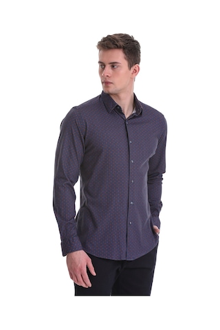 Hatemoğlu Lacivert Slim Fit Baskılı 100% Pamuklu Slim Yaka Uzun Kollu Bask Lacivert
