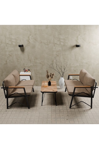 Mb Garden Furnıture Simetri Model, Balkon, Bahçe, Cafe, Metal Koltuk Takımı, Bahçe Takımı ,çay Seti,2+2 Sehpalı Süngerli Cappuccino