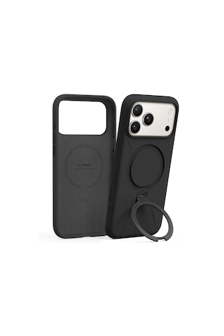 Torras Apple iPhone 17 Pro / 18 Pro Uyumlu O Stand Spin Silicone Serisi Magsafe Kılıf Siyah