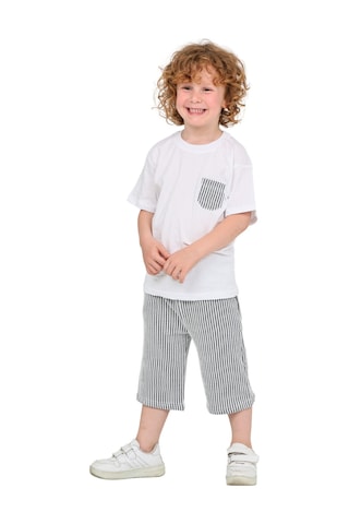 Erdem Kıds Erkek Çocuk Basic T-shirt Şort Çizgili Kaprili Yazlık 2'li Takım Siyah Siyah