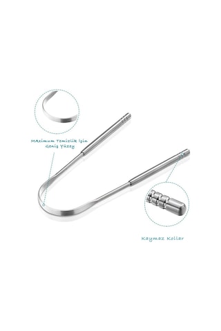 Soillium Metal Güöüş Renk Sağlam Saplı Dil Sıyırıcı Ağız Dil Bakımı