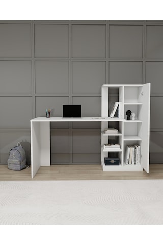 Arnetti Dolaplı Çalışma Masası Yağız Beyaz
