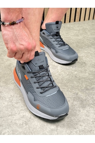 Günlük Erkek Sneaker Bağcıklı Kalın Tabanlı Rahat Hafif Spor Ayakkabı 2019 Füme - Oranj