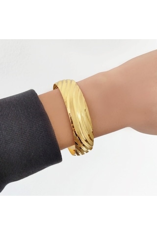 Ferizz 22 Ayar Altın Kaplama Imitasyon 1,5 Cm Kadın Bilezik Altın