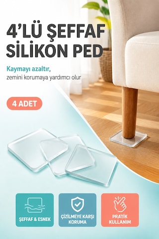 4'lü Şeffaf Silikon Mobilya Ayağı Koruyucu Ped Kaydırmaz Koltuk Masa Sandalye Zemin Koruyucu Altlığı