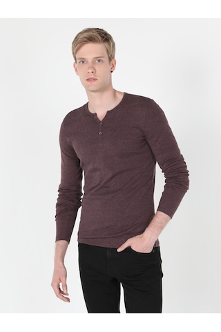 Colin's Colins Slim Fit Placket Neck Erkek Mor Uzun Kol Tişört Cl1022847 001