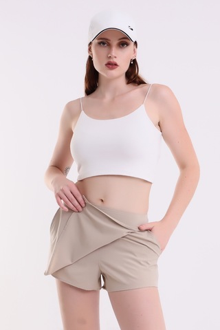 Winmoda34 Kadın Spor Şortlu Tenis Eteği 2 Cepli Bej