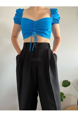 Hazel Kadın Siyah Yüksek Bel Keten Balon Pantolon-siyah Siyah