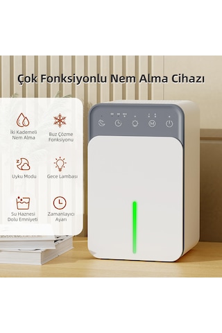 Kompakt Nem Alma Cihazı Sessiz Rgb Işık - 0.35l/gün 1.5l Hazneli - Çok Amaçlı - Beyaz Beyaz - Gri