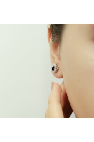 Lova Pırlantalı Oval Safir Anturaj Küpe - 3030022