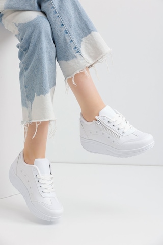 Kadın Beyaz Spor Ayakkabı 6 Cm Yüksek Rahat Taban Günlük Sneaker X300 Beyaz