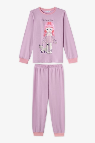 Penti Kız Çocuk Lila Starlit Friends Pamuklu Uzun Kollu 2li Pijama Takımı
