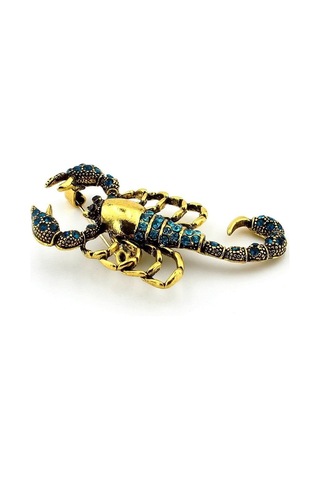 Solfera Mavi Taşlı Akrep Burç Scorpion Zirkon Taşlı Yaka İğnesi Broş Rz175