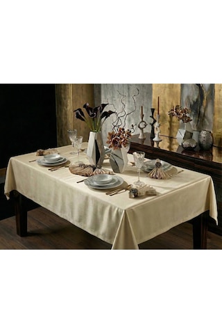 Kristal Monoray Kumaş Bej Sofra Takımı 8 Kişilik 160x220 Cm 17prç. - 728 Bej
