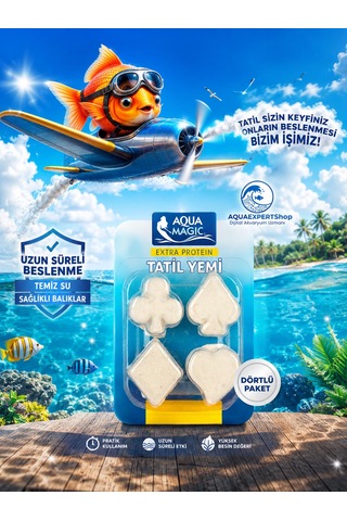 Akvaryum Balık Tatil Yemi - Dörtlü Yem - Yavaş Salınım - Ekstra Protein - Balıklarınız Güvende Kalsın
