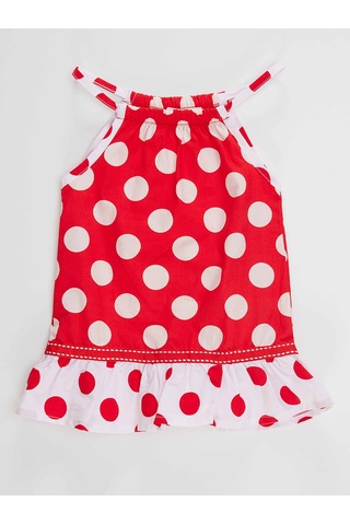 Denokids Kırmızı Puantiye Kız Bebek Poplin Elbise