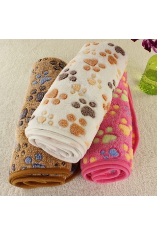 Xindoker Evcil Hayvanlar İçin Yumuşak Ve Konforlu Pembe Pati Desenli Battaniye 100x75cm