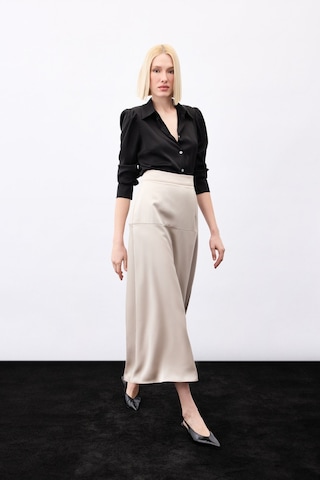 Sateen Yüksek Bel Saten Etek - Vizon-136787 Vizon