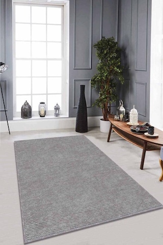 Gri Sade Desensiz Kaymaz Tabanlı Dekoratif Halı Rv199n11