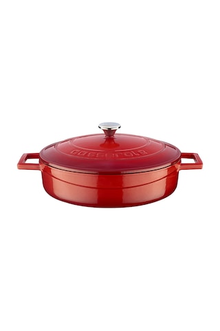 Lava Döküm Çok Amaçlı Yayvan Tencere. Folk Çap 24 - Kırmızı