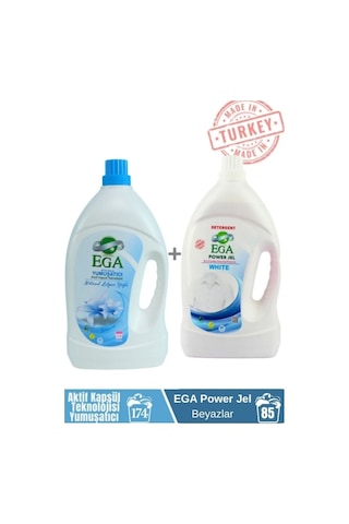 Ega Kimya Power Jel Beyaz Sıvı Yıkama Deterjanı 3900 ML + Aktif Kapsül Teknolojili Yumuşatıcı Lilyum 4100 ML