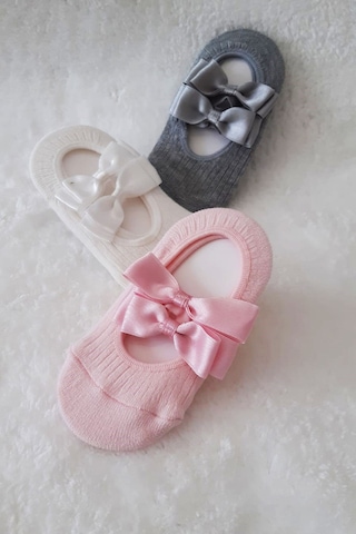 3lü Kız Bebek Fiyoklu Babet Çorap Pamuklu Çapraz Bantlı Esnek 001