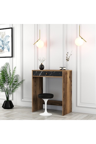 Lizbon Mini Makyaj Masası - Ceviz / Siyah Mermer