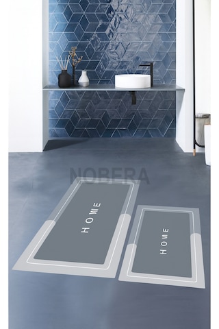 2'li Ultra Emici Kaymaz Banyo Paspası Seti 40x60 Cm & 50x70 Cm Gri
