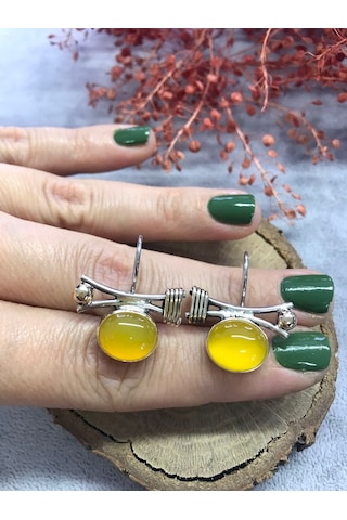 Nisa Gümüş Sari Akik Taşli El Işi Gümüş Küpe 925 Ayar N11.80329