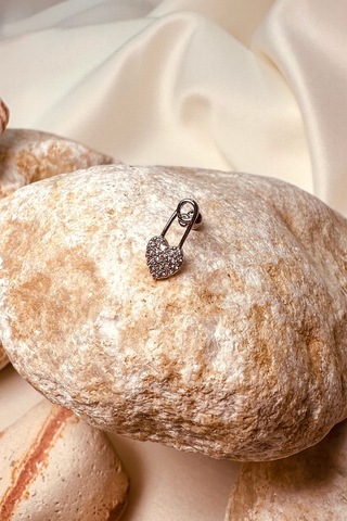 Çengelli İğne Taşlı Silver Gümüş Renk 316l Stainless Steel Çelik Piercing Tragus Helix Gümüş