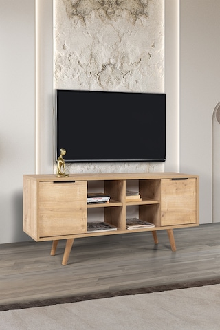3322 Sina 130 Cm Ahşap Ayaklı , Metal Kulplu Tv Ünitesi , Safir , Tv Sehpası , Salon Safir