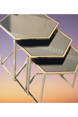 Zigon Zlf 3Lü C Model Metal Çelik Rose Renk Kaplama Mdf Siyah Mer (429079270)