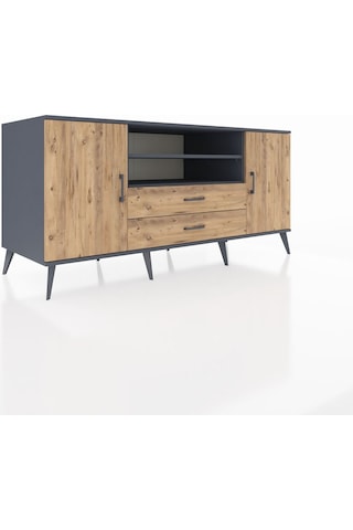Kronos Konsol 4 Raflı 2 Çekmeceli 2 Kapaklı 176x59x83 Antrasit-çam/çam Çam/çam
