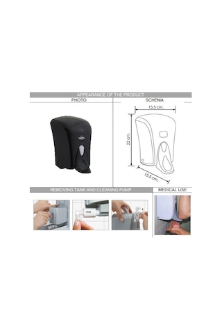 Omnipazar Vialli S6MB Medical Sıvı Sabun Dispenseri 1000 ml Siyah