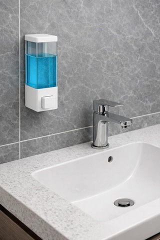 Duvar Tipi Manuel Sıvı Sabunluk 5 Adet Yapıştırmalı Ve Vidalı Akıtmaz Sabun Dispenseri 350 Ml V-1 Beyaz