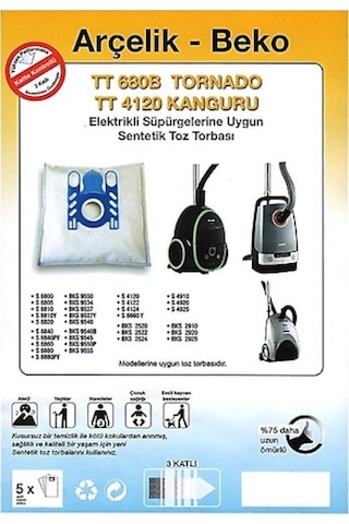 X-Bag Arçelik Uyumlu Beko Tt 680 B Süpürge Toz Torbası 20 Adet (546563503) Standart